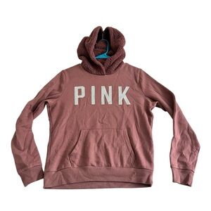 Pink Victoria's Secret Hoodie Women’s Small Pullover Spellout Sherpa Rose‎ Pink